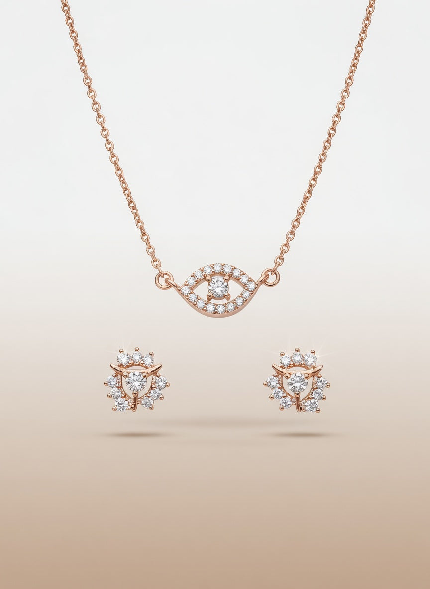 Rose Gold Pendant set with Eaarings