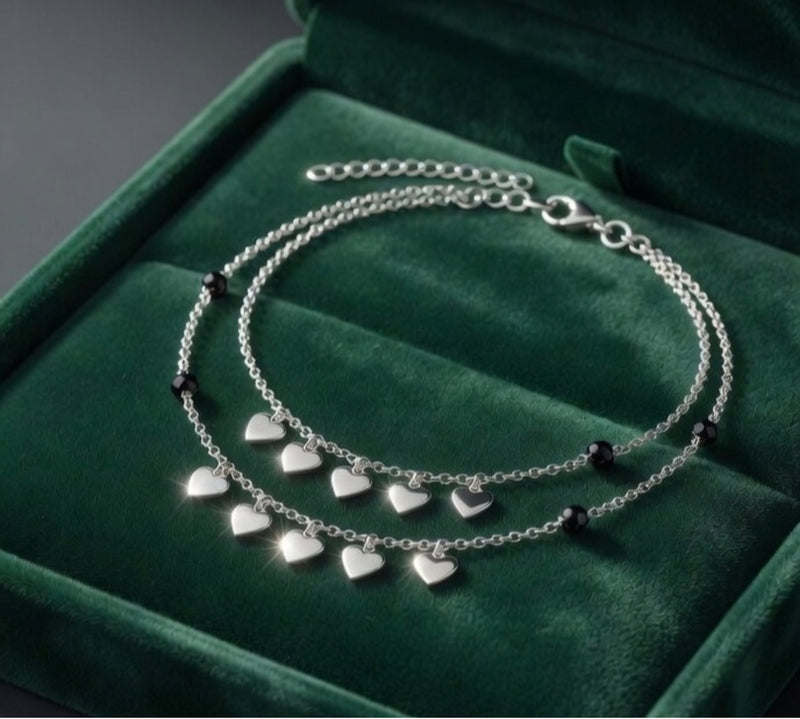 Heart charm Black Beads Anklets