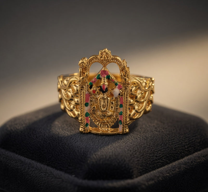 Gold Plated Lord Venkateshwara Mens ring(customization price depands on weight and size)