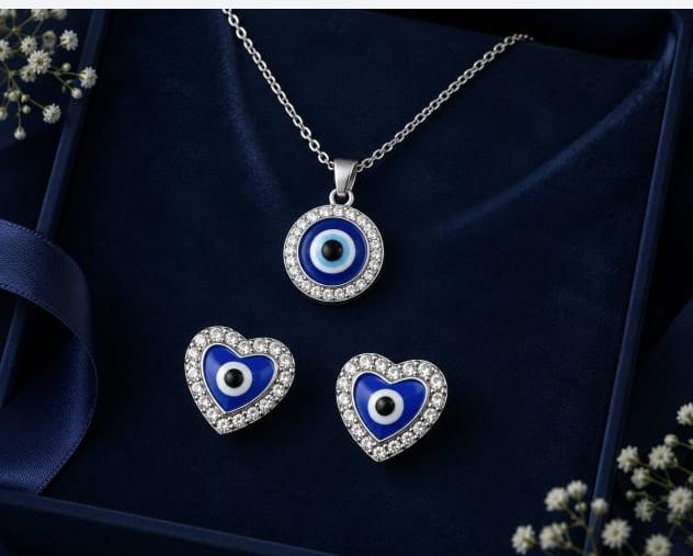 Blue Nazar Heart Pendant set