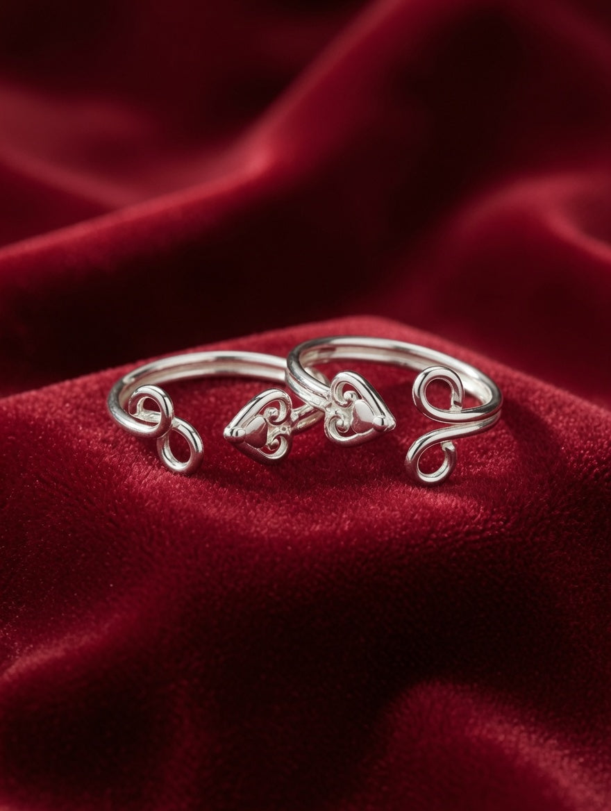 Silver Heart Swirl Adjustable Toe Ring