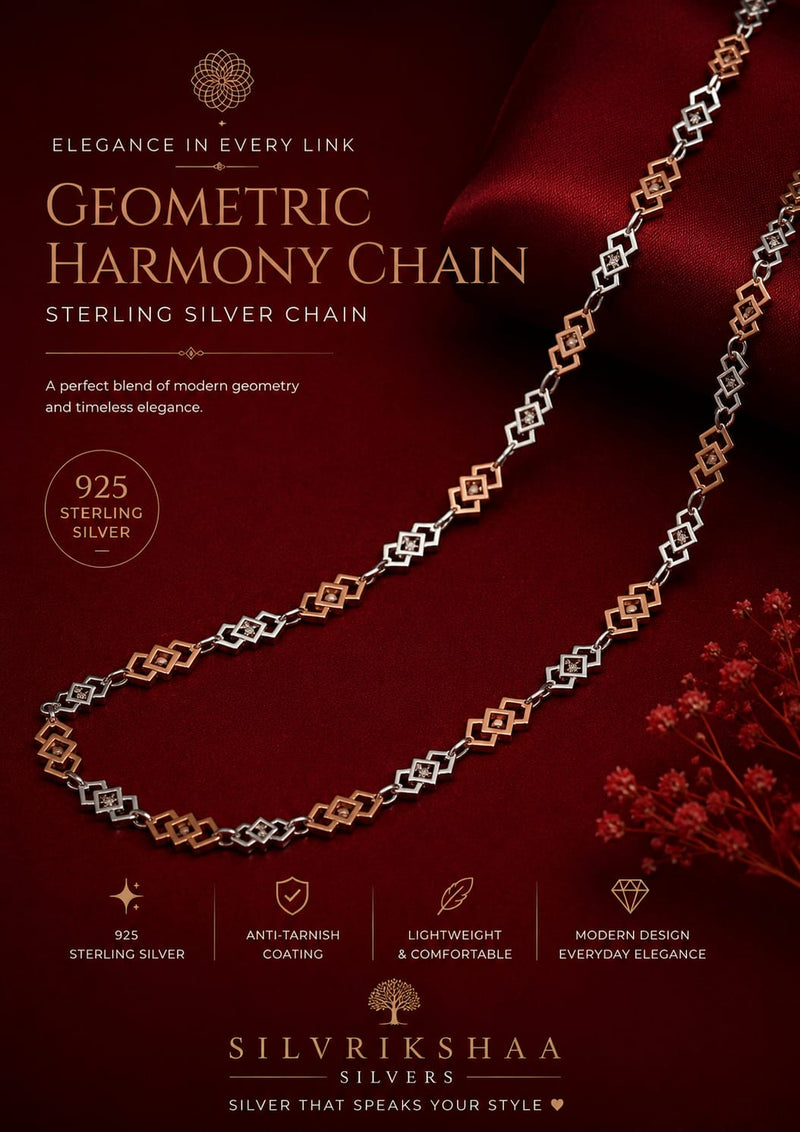 925 Sterling Silver Geometric Harmony Chain | Rose Gold & Silver Tone | 30 g