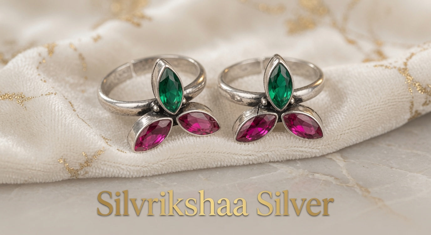 925 Sterling Silver Oxidised Toe Ring | Traditional Adjustable Toe Ring | Silvrikshaa Silvers