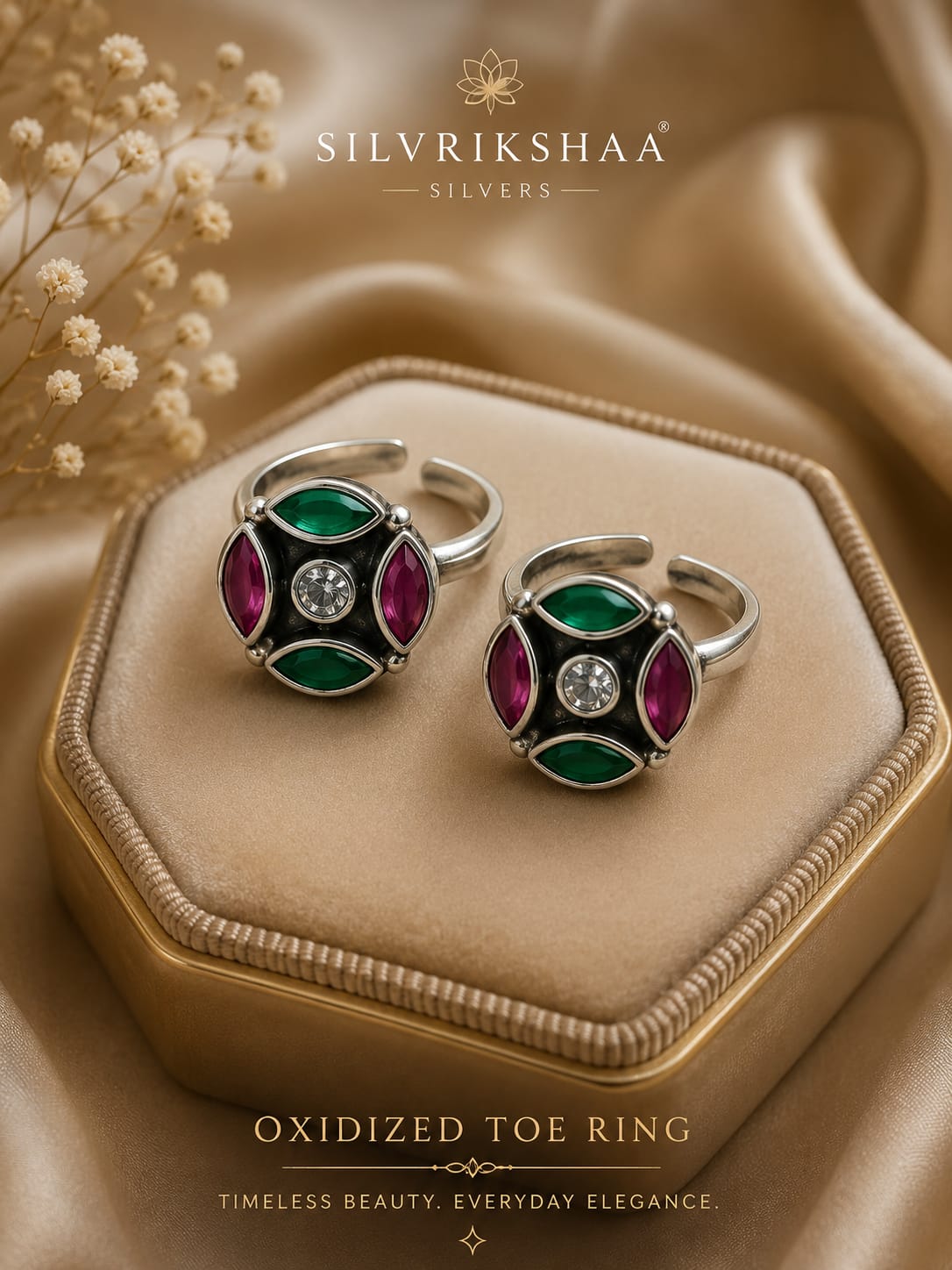 925 Sterling Silver Oxidised Toe Ring | Traditional Adjustable Toe Ring | Silvrikshaa Silvers