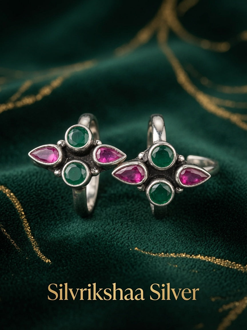 925 Sterling Silver Oxidised Toe Ring | Traditional Adjustable Toe Ring | silvrikshaa silvers