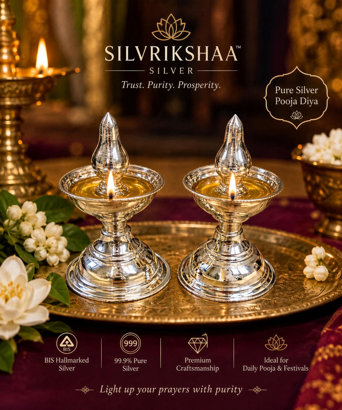 kerala model villaku set/pure silver