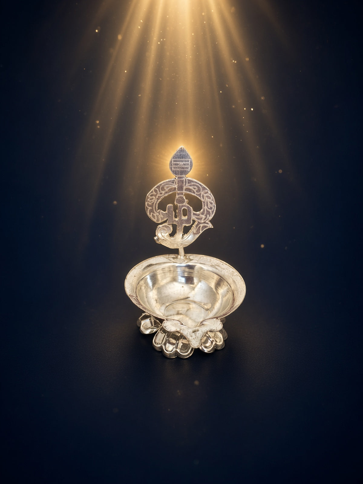 Silver Om Vilakku with Murugan Vel | 8g Traditional Pooja Lamp
