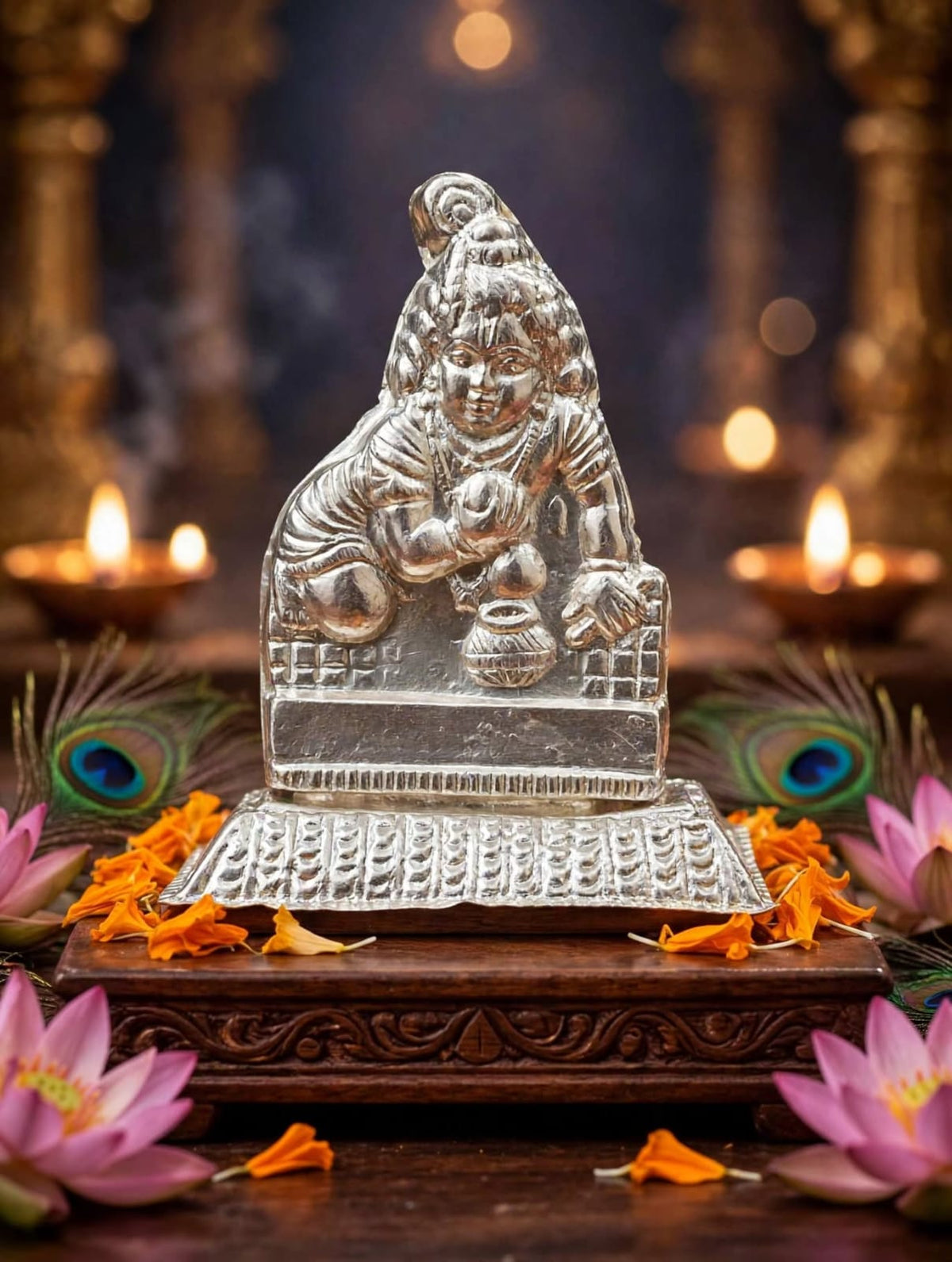 Silver Navaneetha Krishna Idol | Lord Krishna Silver Idol for Pooja & Gifting