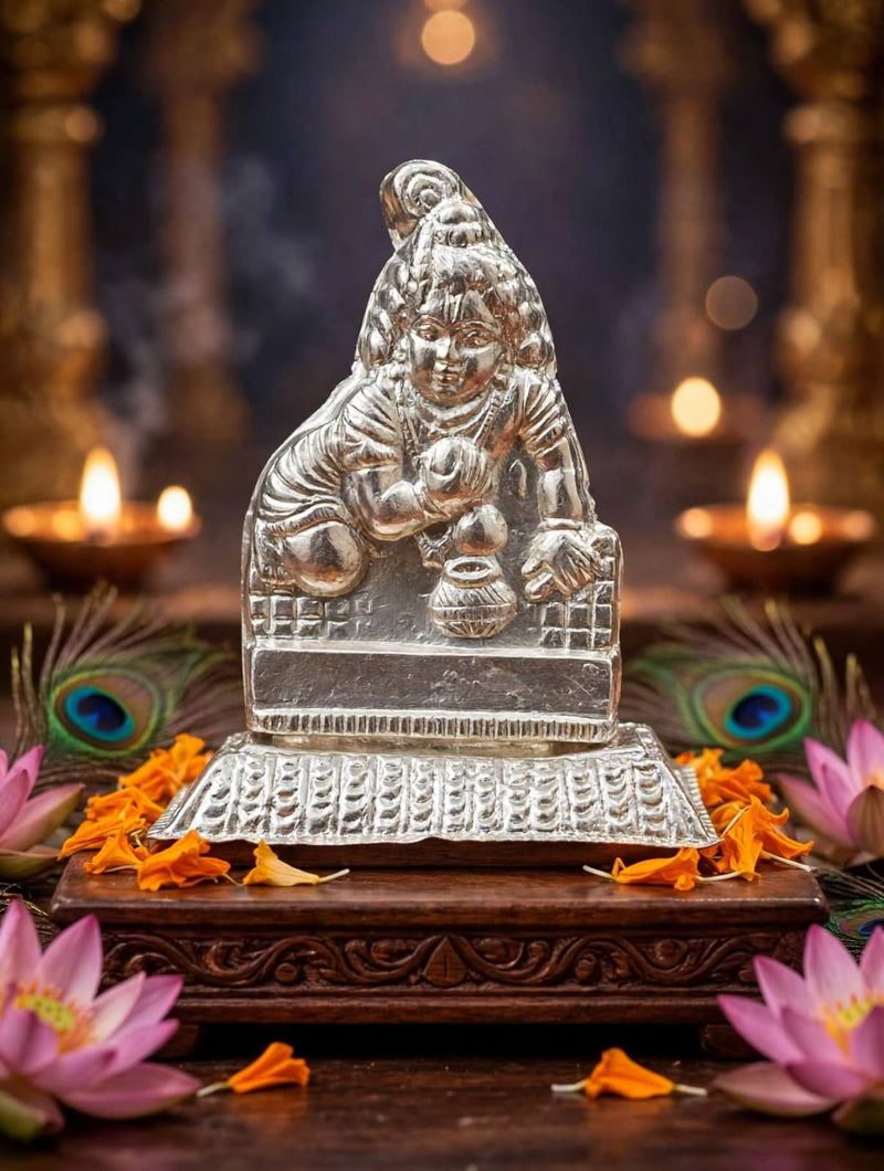Silver Navaneetha Krishna Idol | Lord Krishna Silver Idol for Pooja & Gifting
