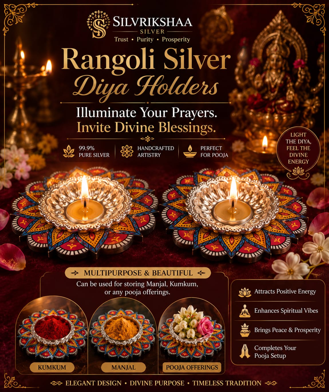 Rangoli Silver Diya Holder | Multipurpose Haldi Kumkum Container & Festive Return Gift