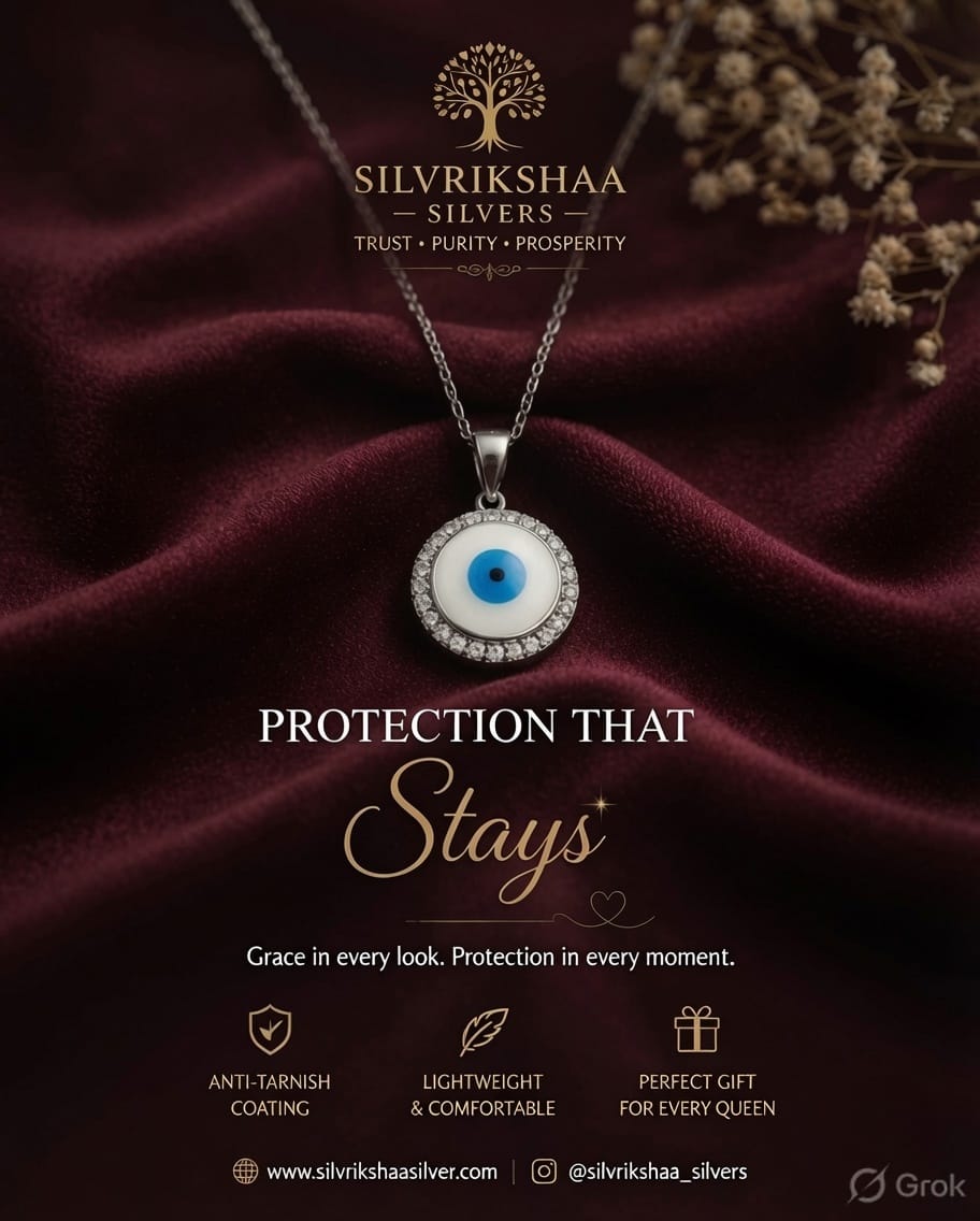 Stylish Minimalist Silver Pendant Set-Nazar eye