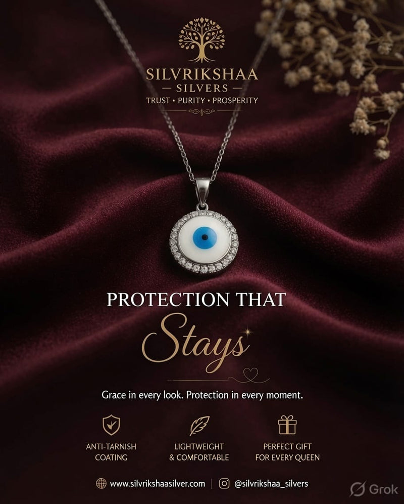 Stylish Minimalist Silver Pendant Set-Nazar eye