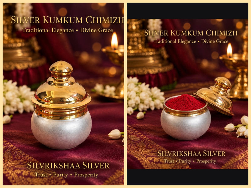 New Model Silver Kumkum Chimizh 10 gm | Traditional Silver Kumkum Box