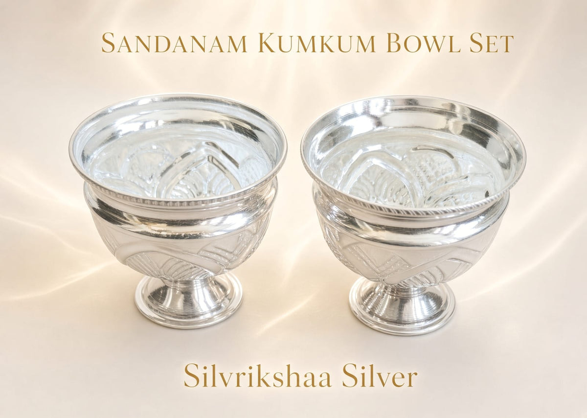 Sandanam Kumkum Bowl Set 22 gm | Silver Kumkum & Sandalwood Bowl Set