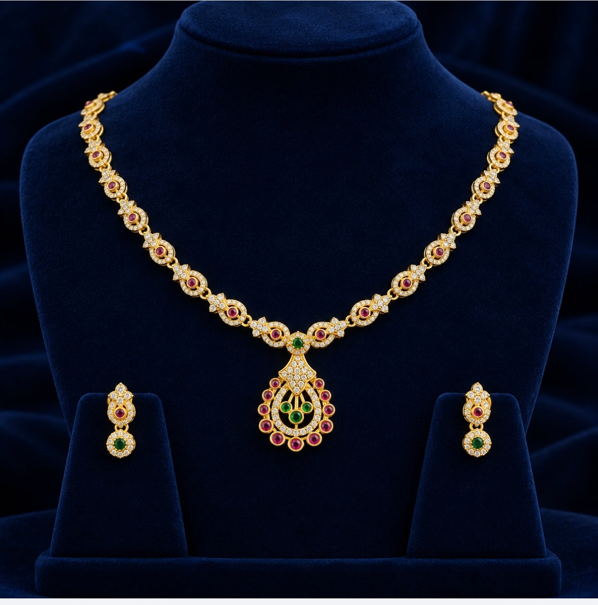 Elegant silver with Gold plating Necklace set and Matching Eaarings