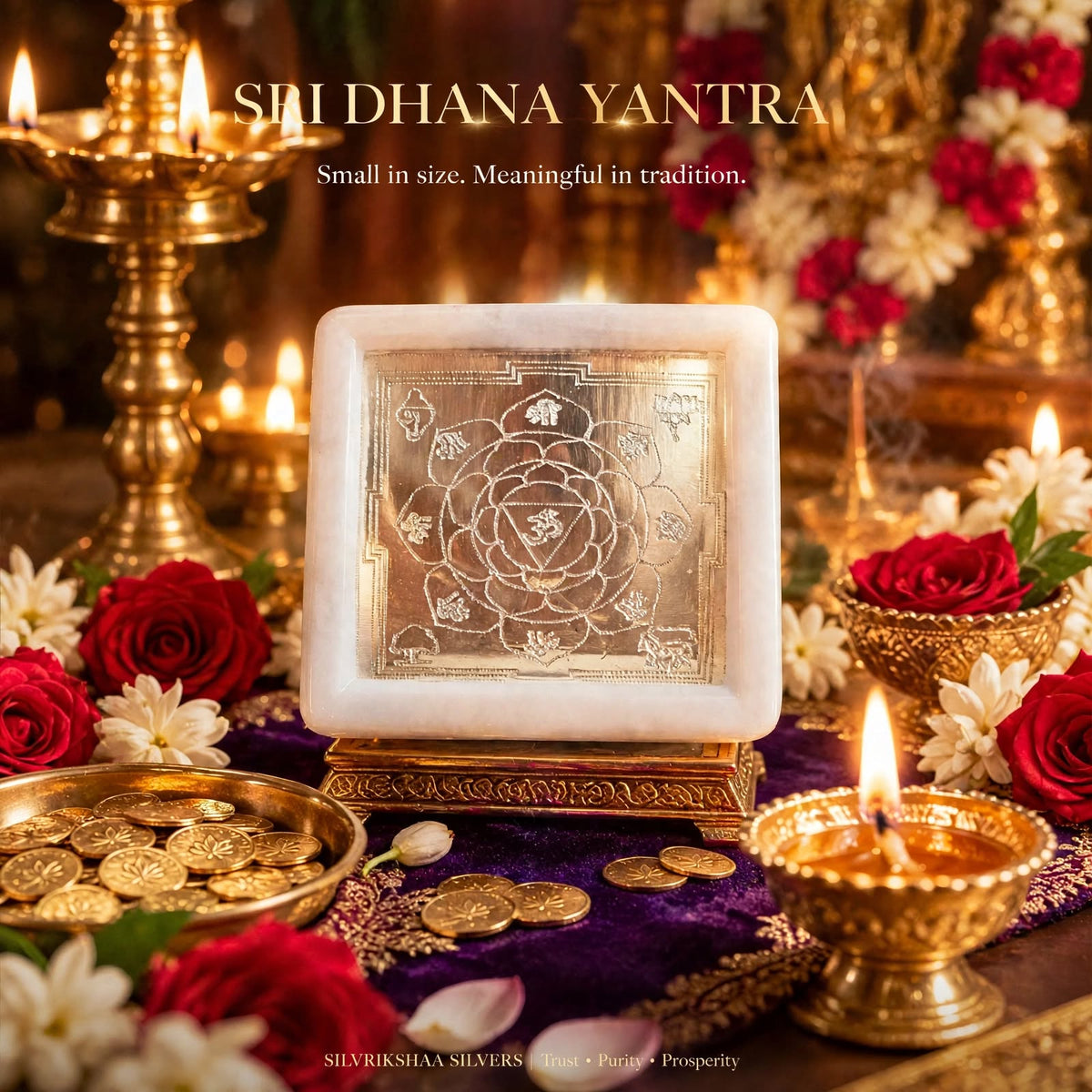 Silver Dhana Yantram – Auspicious Silver Yantra for Prosperity, Wealth and Traditional Pooja