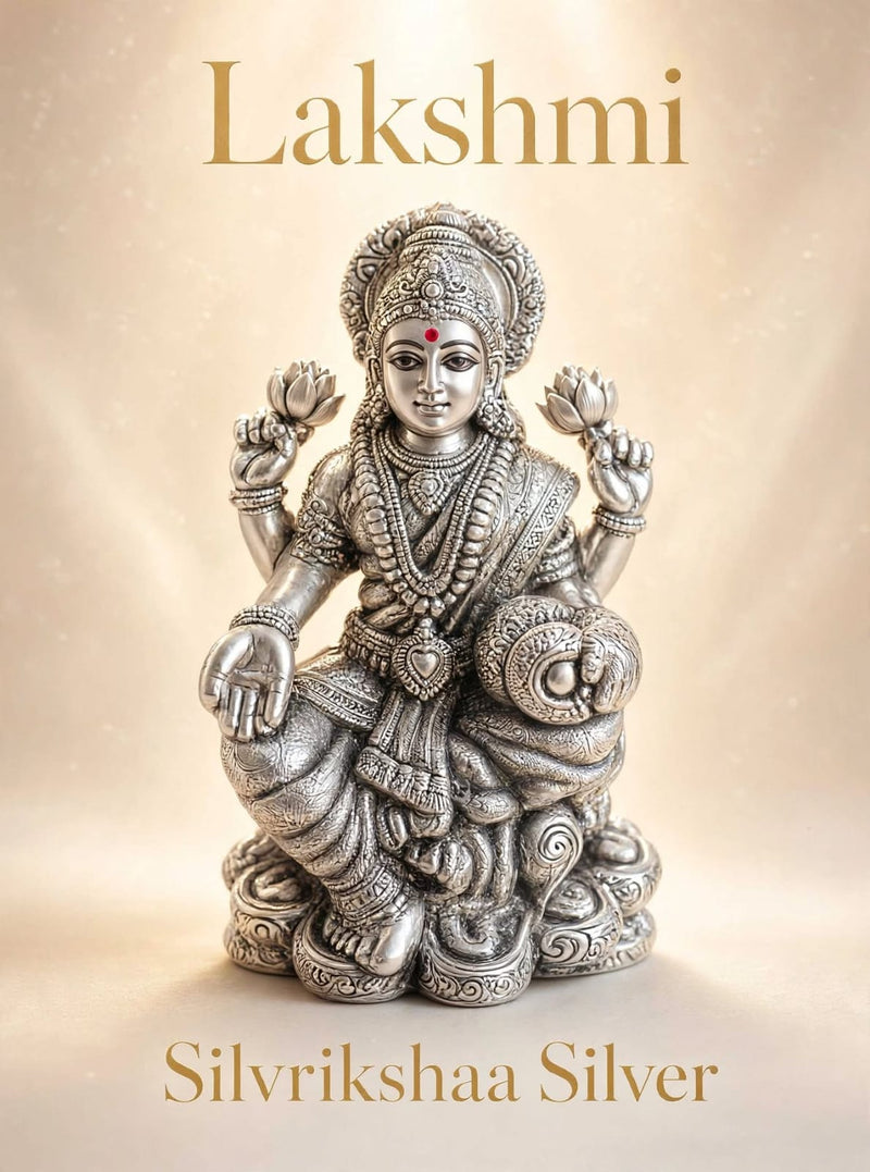 Silver Lakshmi Idol  | Elegant Goddess Lakshmi Silver Idol for Pooja & Gifting