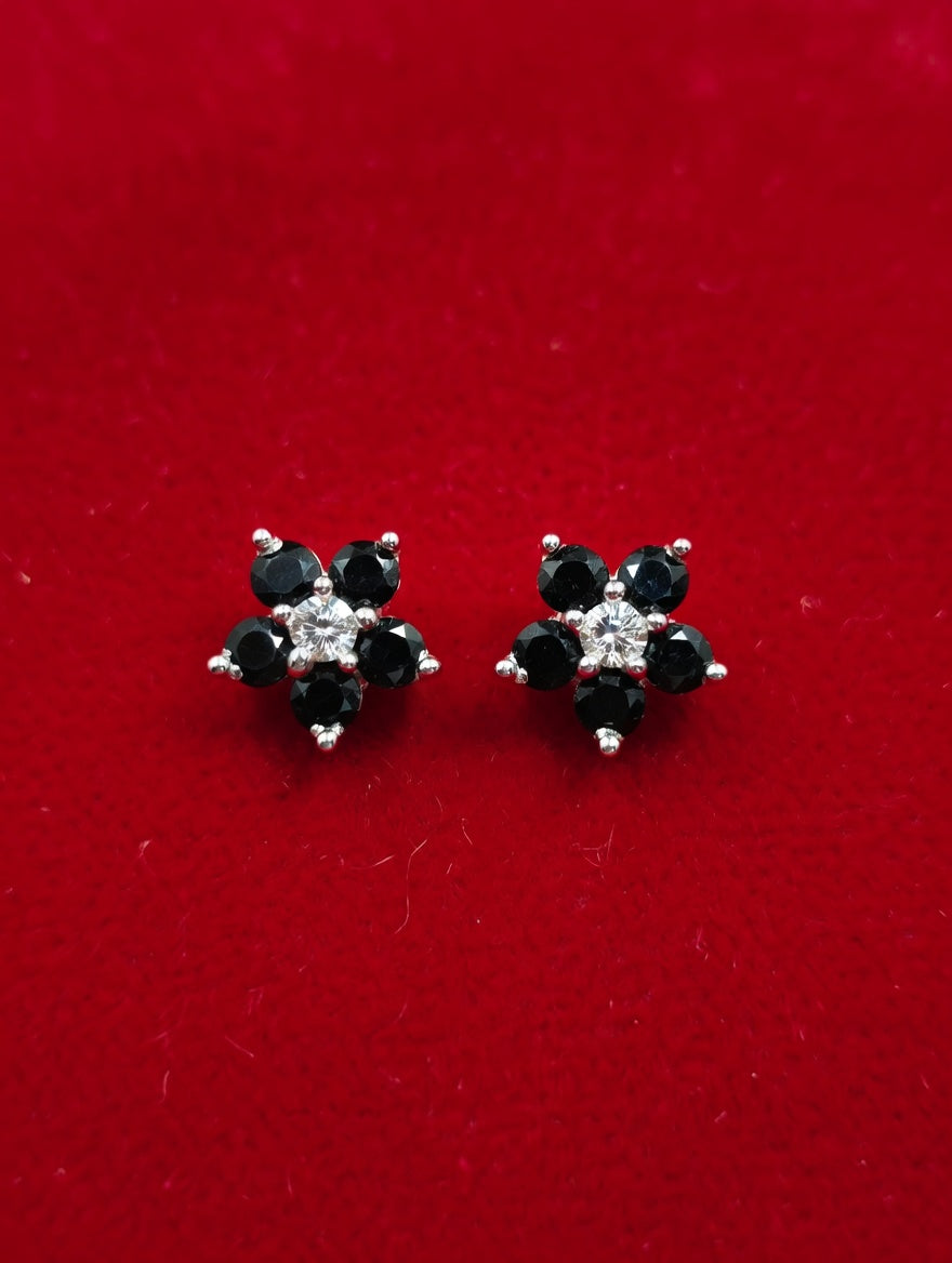 Black Stone Flower Stud Earrings