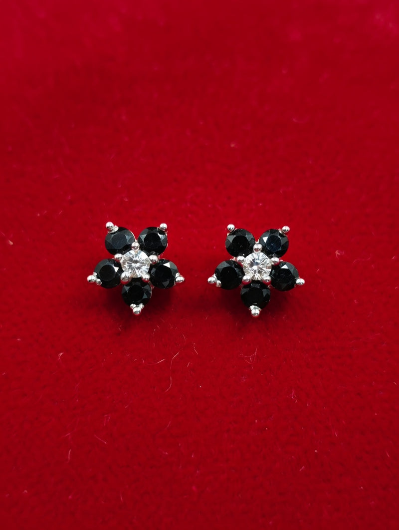 Black Stone Flower Stud Earrings
