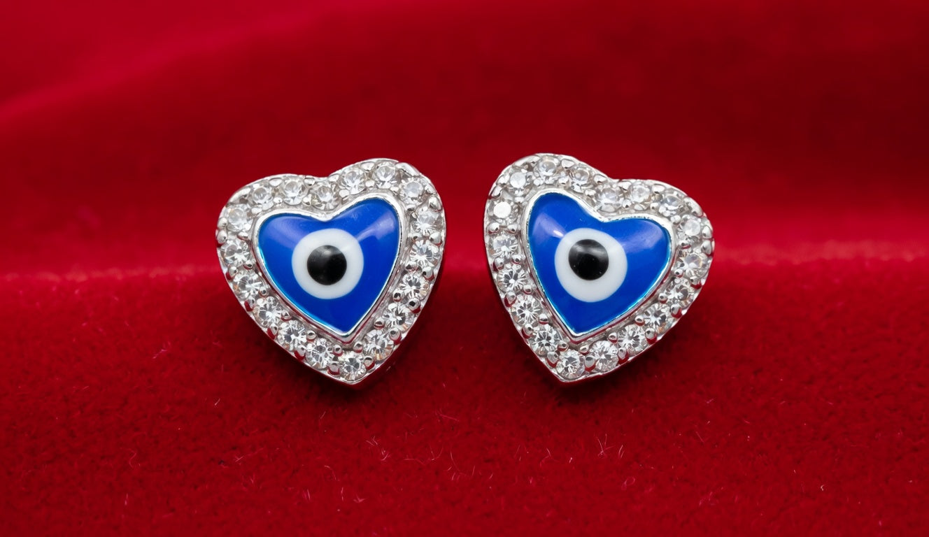 Evil Eye Heart Stud Earrings