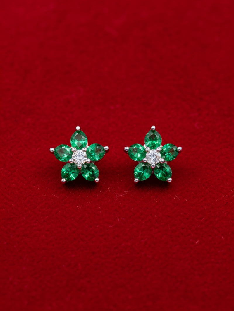 Green Stone Flower Stud Earrings