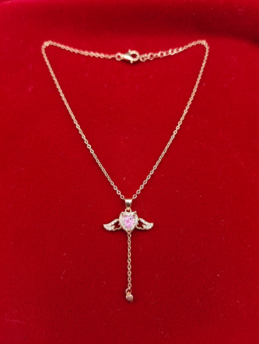 Rose Gold Winged Heart Pendant Necklace