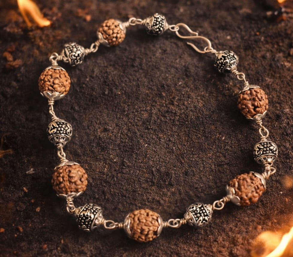 Rudraksha Bracelet (Silver / Beaded)