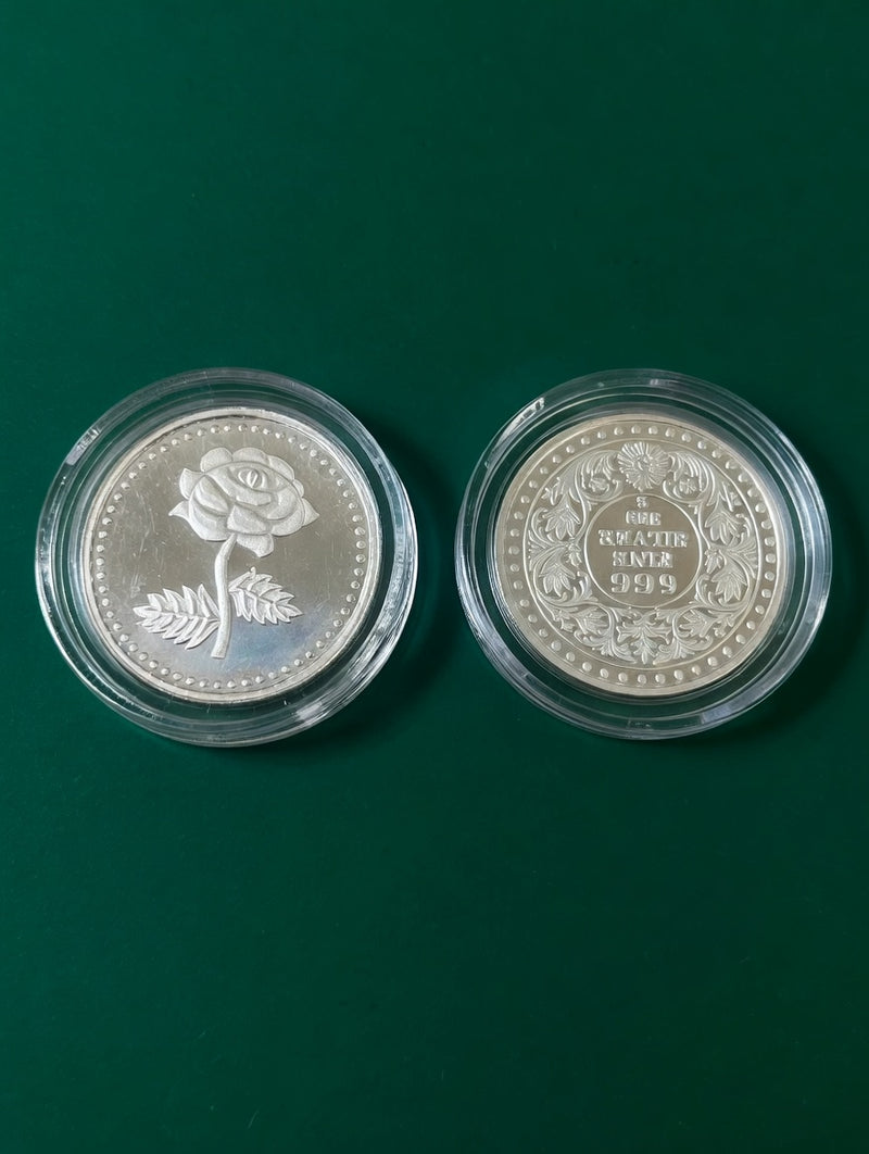 Silver Rose Flower Design Coin